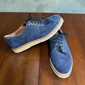 Tango Shoes Blue Suede Platform Oxfords – Cork Midsole – EU 39